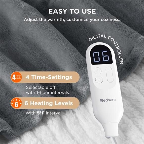 Bedsure Heated Blanket Throw Blanket - Fast Heating Electric Blanket, Soft - Picture 4 of 7